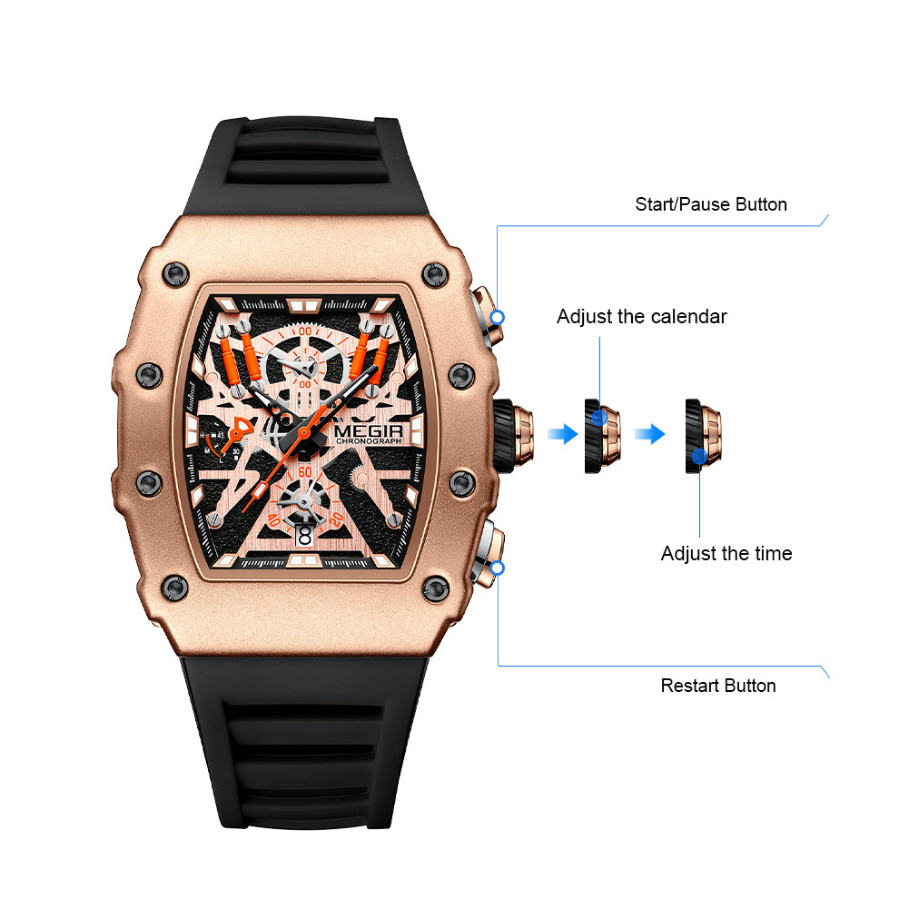 MEGIR Luxury Outdoor Sport Wristwatch for Men Silicone Waterproof Watches Quartz Military Watch Male Clock Chronograph 2218