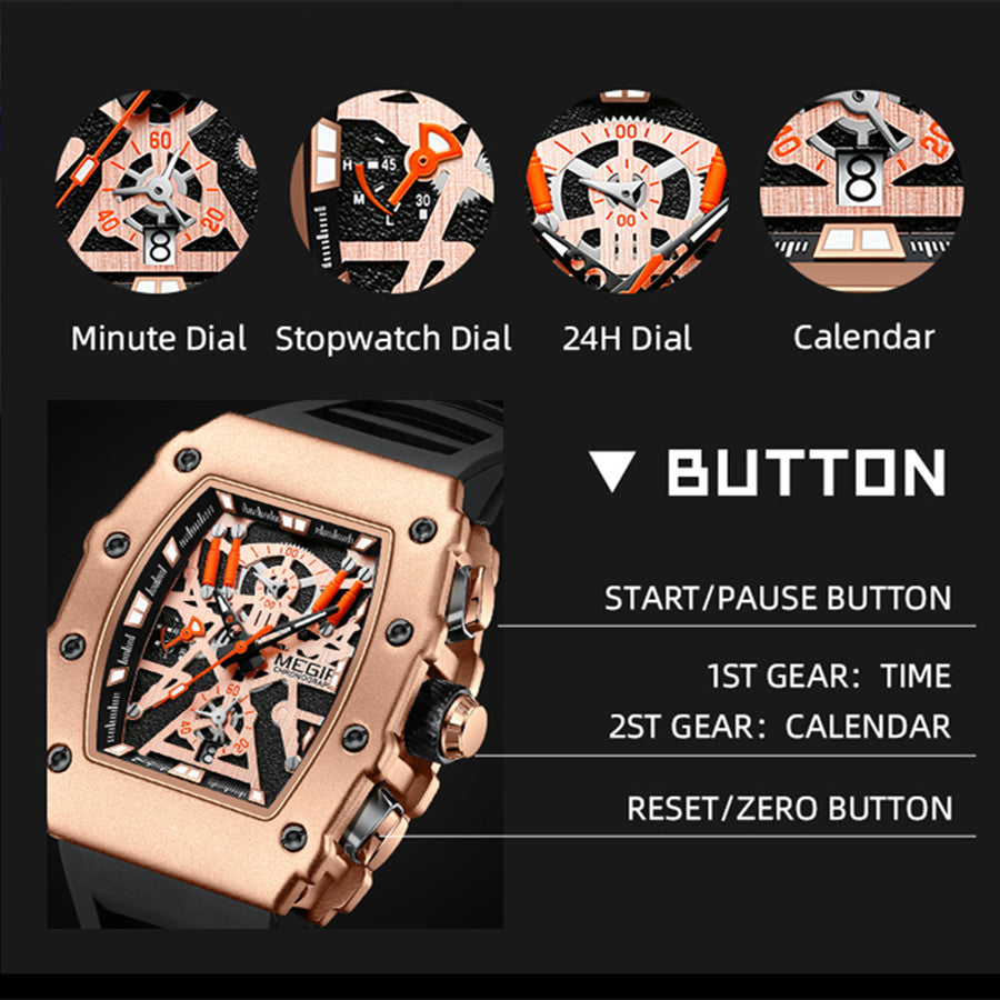 MEGIR Luxury Outdoor Sport Wristwatch for Men Silicone Waterproof Watches Quartz Military Watch Male Clock Chronograph 2218