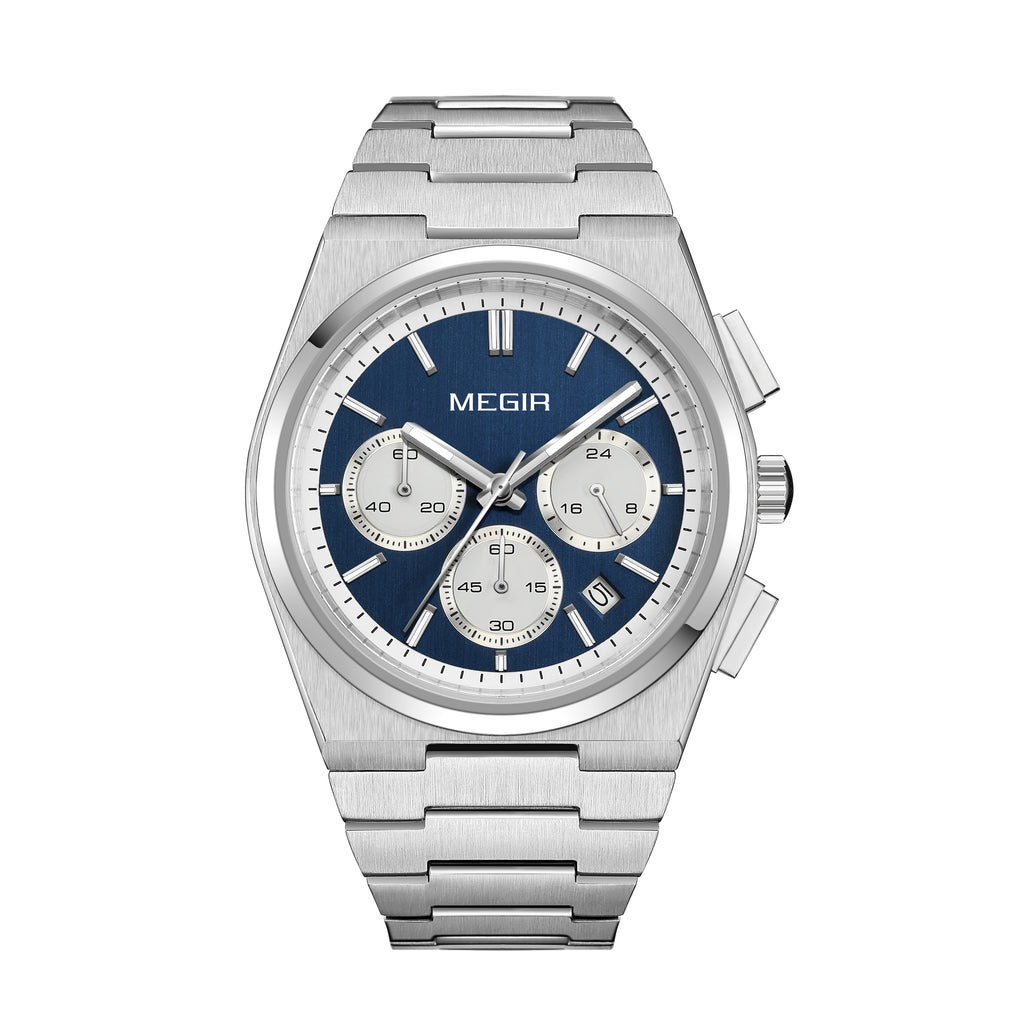 MEGIR Men's Business Watches Original Analogue Quartz Wrist Watch Luminous 5ATM Waterproof Steel Large Dial Clock Reloj Hombre 8402