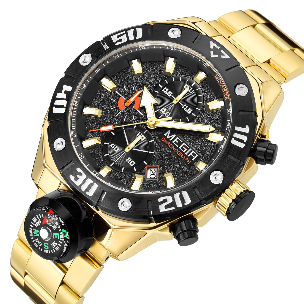 MEGIR Watch Top Brand Luxury Business Quartz Watches Chronograph Stainless Steel Calendar Luminous Clock WristWatch Montre Homme 2219