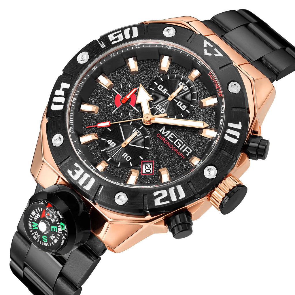 MEGIR Watch Top Brand Luxury Business Quartz Watches Chronograph Stainless Steel Calendar Luminous Clock WristWatch Montre Homme 2219