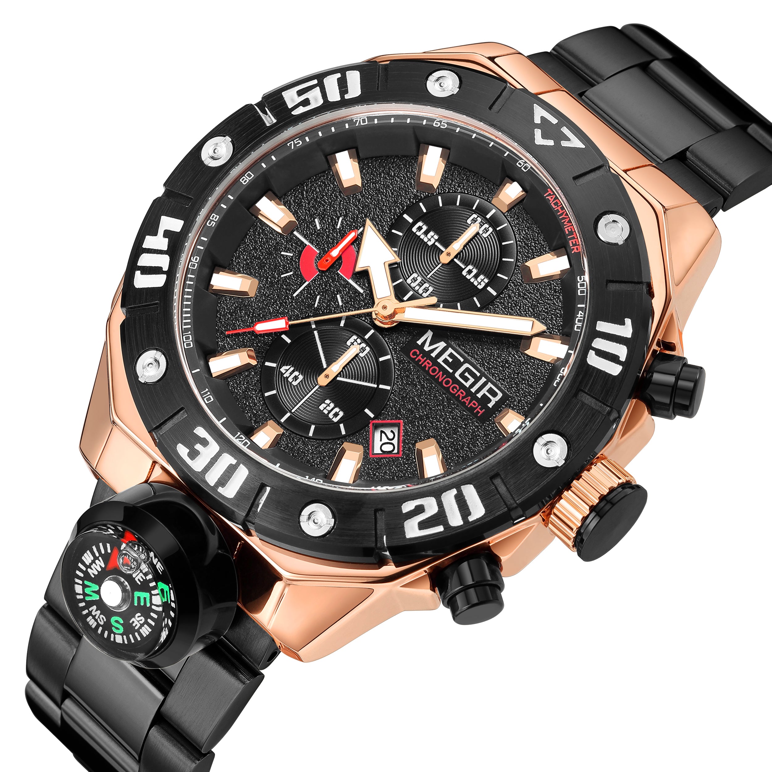 MEGIR Watch Top Brand Luxury Business Quartz Watches Chronograph Stainless Steel Calendar Luminous Clock WristWatch Montre Homme 2219