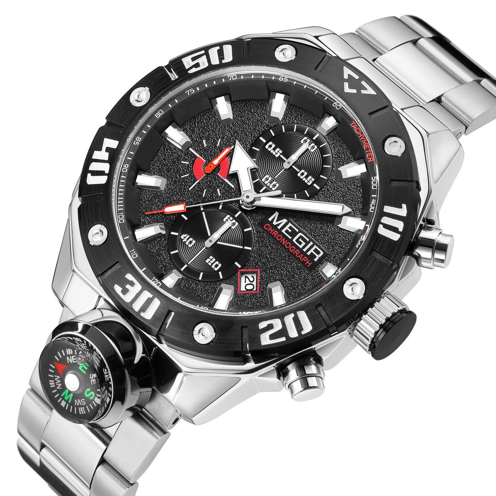 MEGIR Watch Top Brand Luxury Business Quartz Watches Chronograph Stainless Steel Calendar Luminous Clock WristWatch Montre Homme 2219