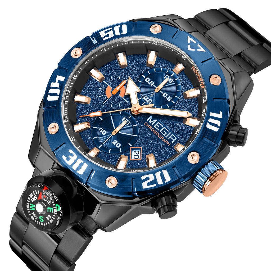 MEGIR Watch Top Brand Luxury Business Quartz Watches Chronograph Stainless Steel Calendar Luminous Clock WristWatch Montre Homme 2219