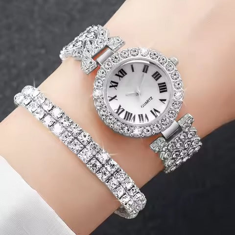 Roman Dial Women's Luxury Quartz Watch Set