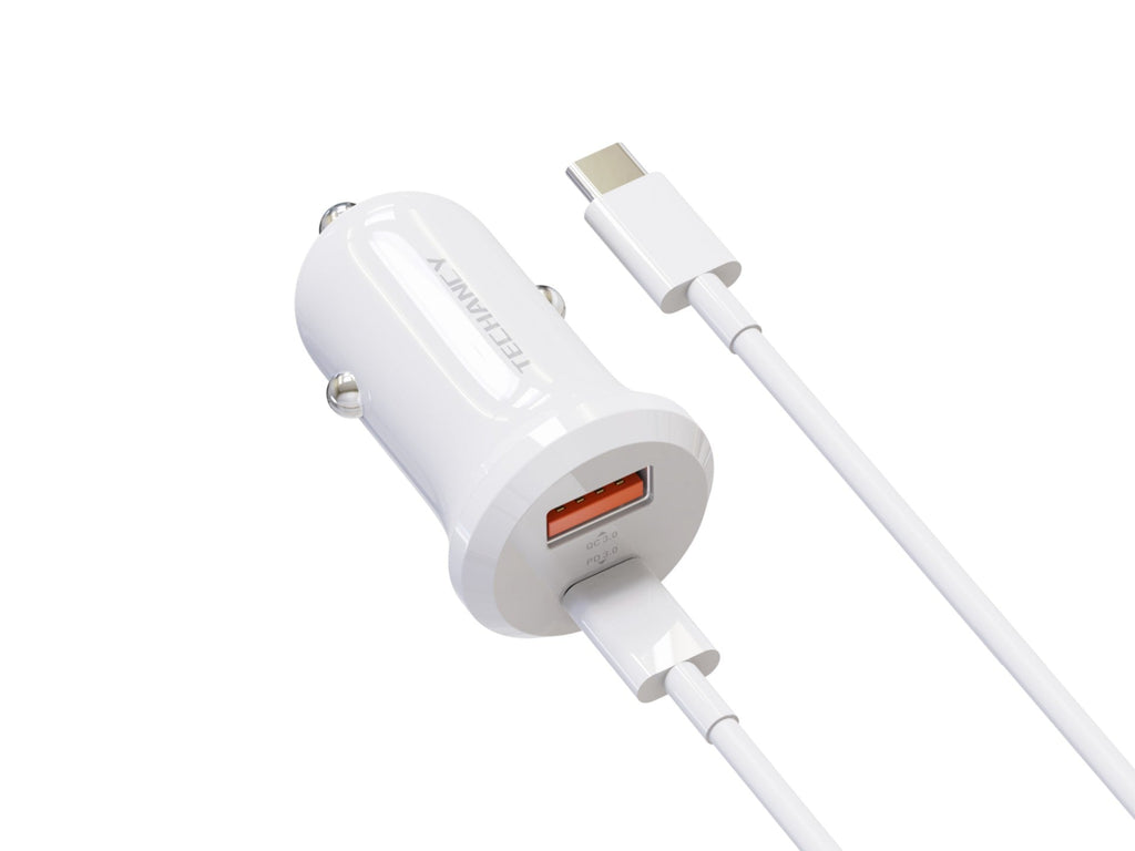 Techancy Carregador 30W TC6428, cabo USB-C, carga rapida, protecao multipla, compativel com veiculos