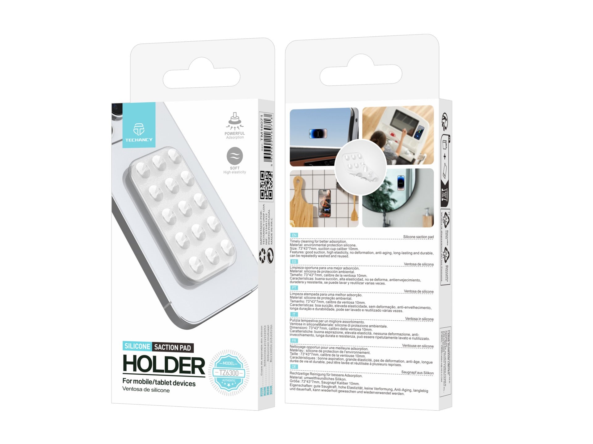 Techancy Suporte Para Telemóvel Com Ventosa De Silicone TZ6300, Forte Adsorção, Pode Ser Lavado E Reutilizado Muitas Vezes