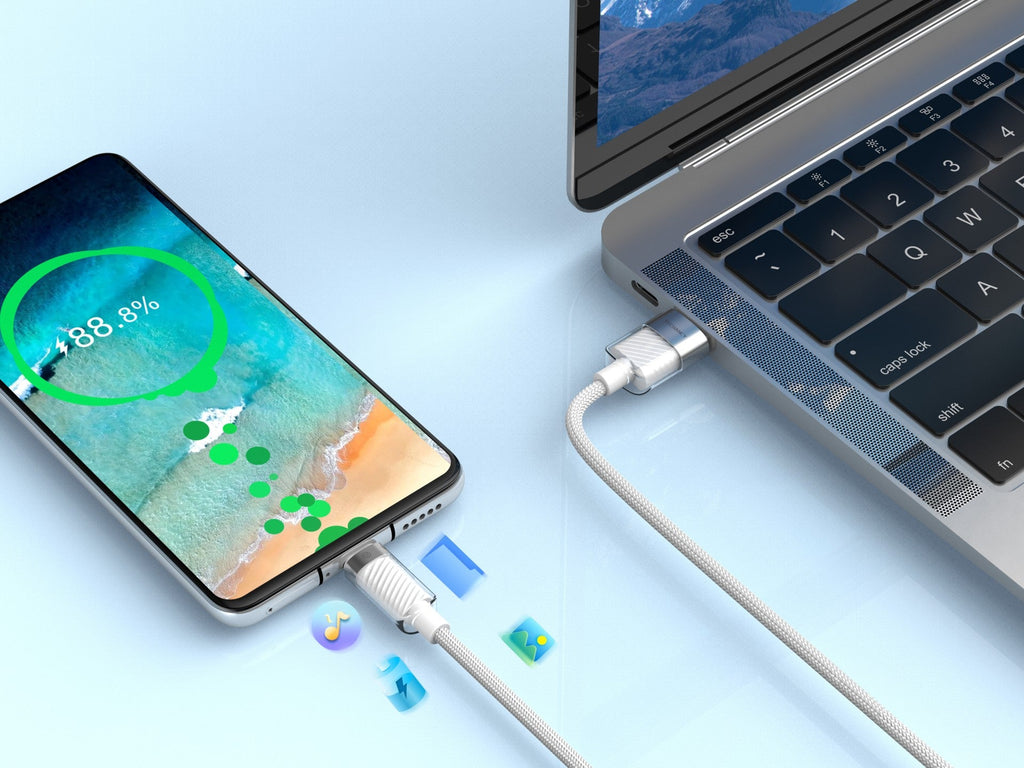Techancy Cabo De Dados Usb Type-C 1m/3A Branco TV1780 Para Carregamento Rápido De Smartphones, Tablets E Computadores Portáteis