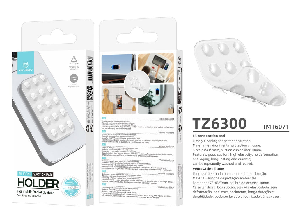 Techancy Suporte Para Telemóvel Com Ventosa De Silicone TZ6300, Forte Adsorção, Pode Ser Lavado E Reutilizado Muitas Vezes
