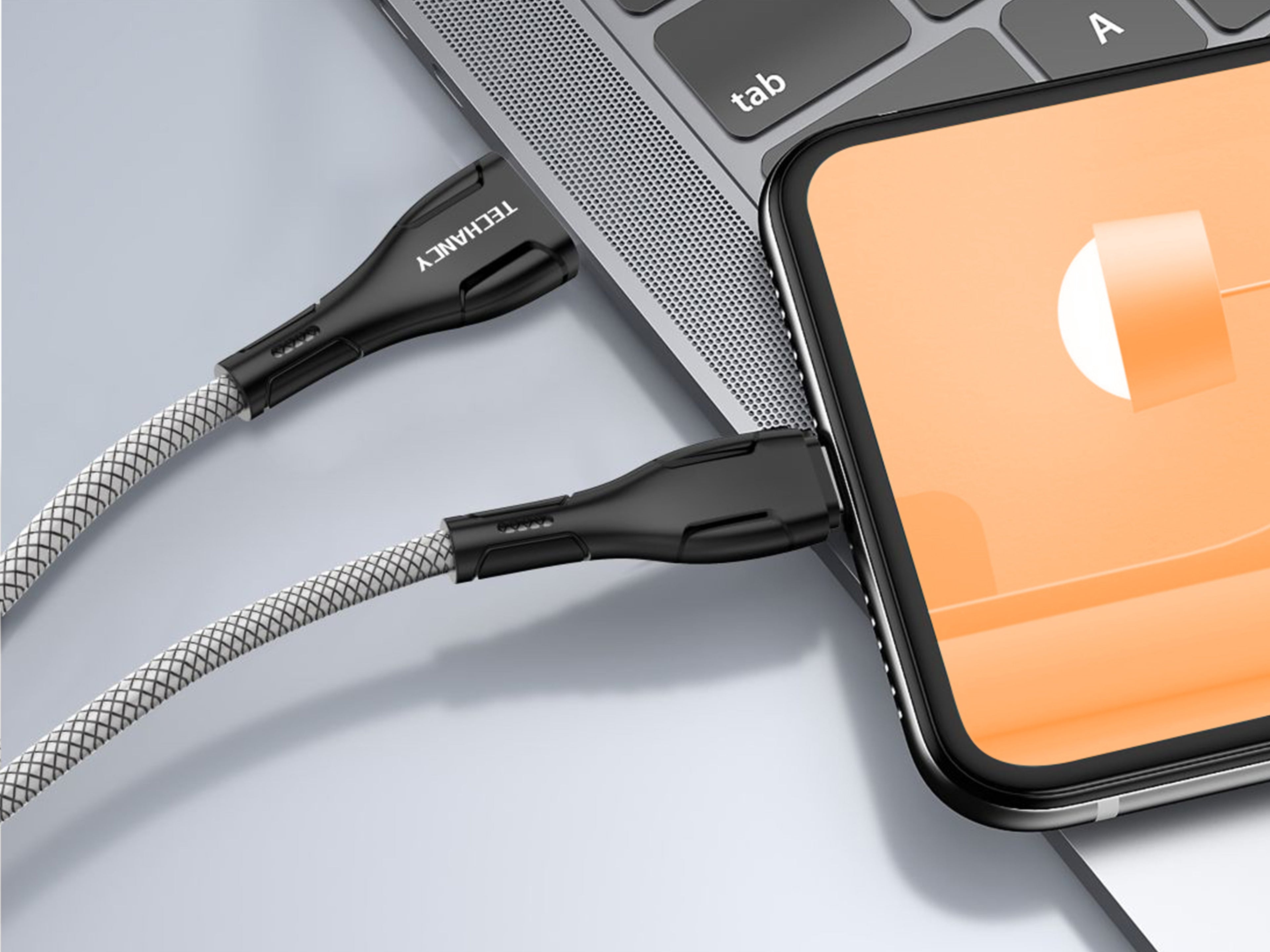 Techancy Cabo De Dados Usb-Tipo C 1M Branco TB1725, Carregamento De 2,4 A, Compatível Com Telemóveis Tipo C